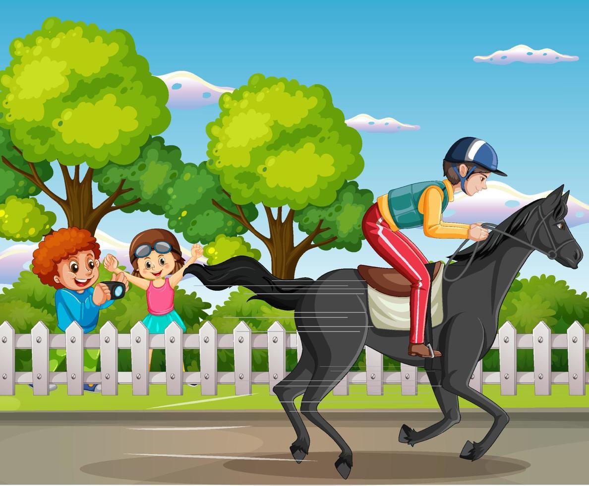 A scene of girl riding on a horse at racecourse vector