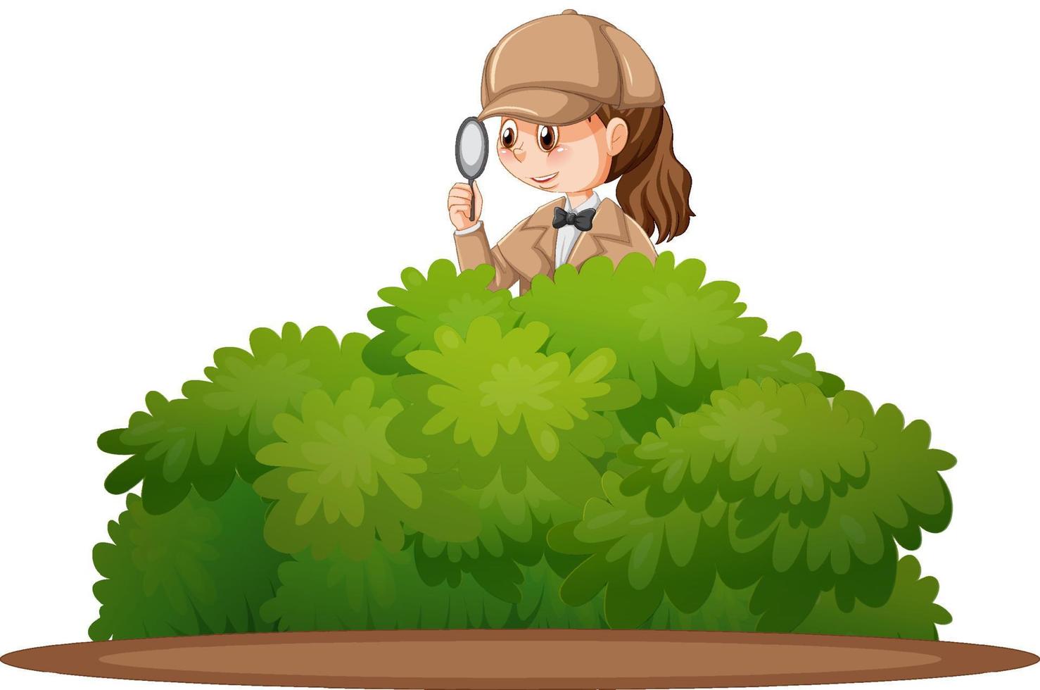 Detective wearing brown overcoat behind the bushes vector