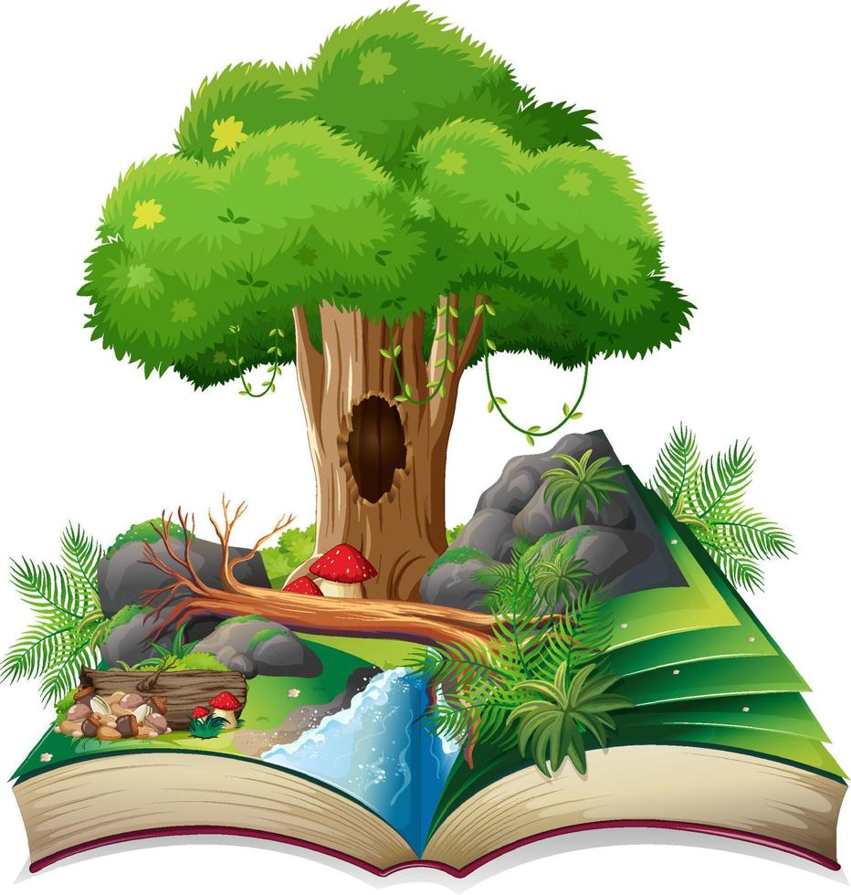 libro abierto con paisaje natural vector