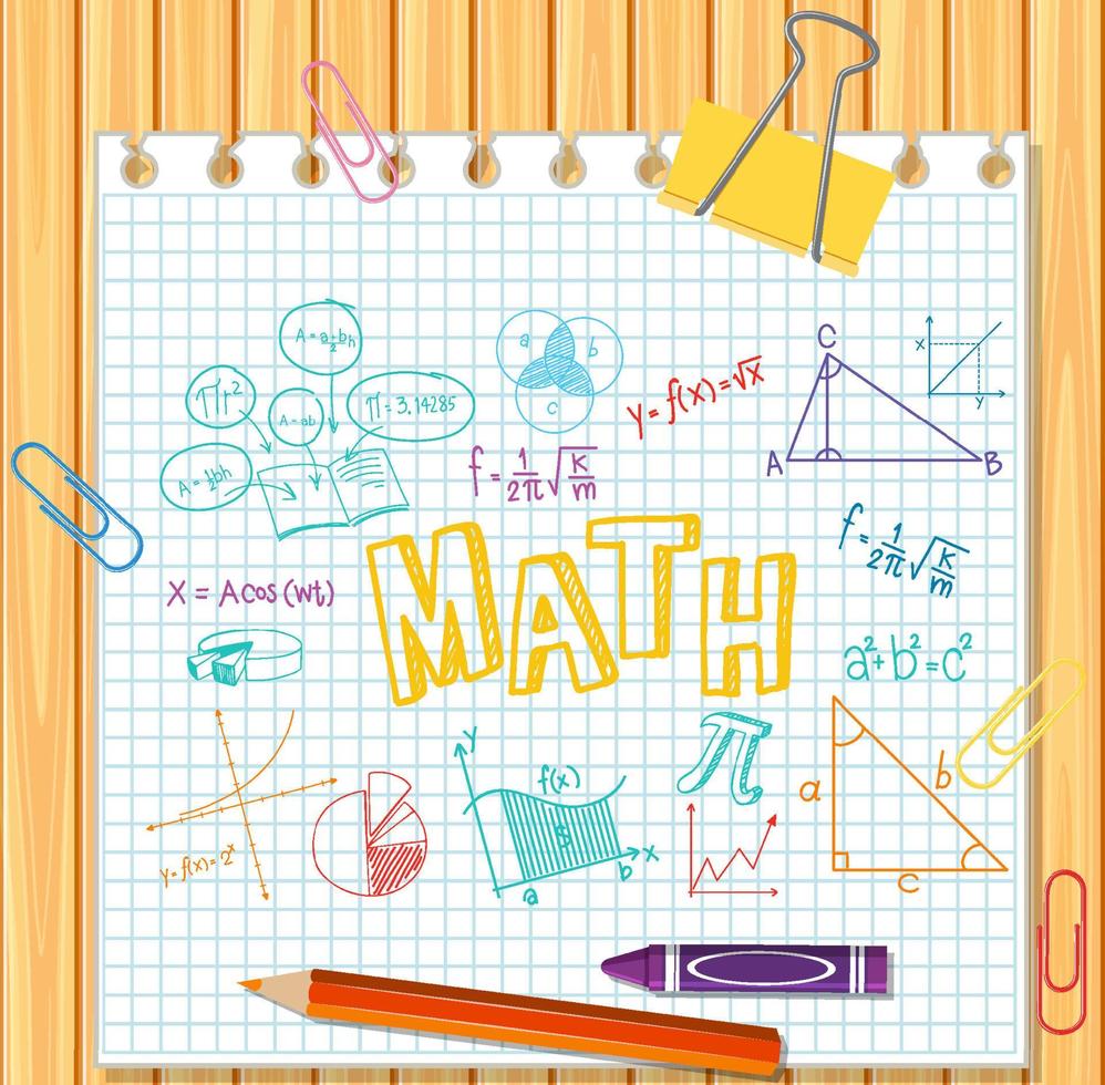 Doodle fórmula matemática con fuente matemática en tablero de madera vector