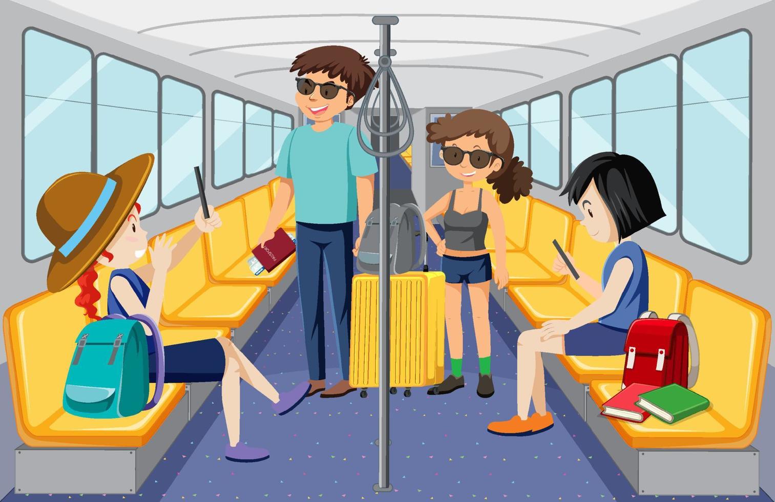 Scene with many people using public transportation vector