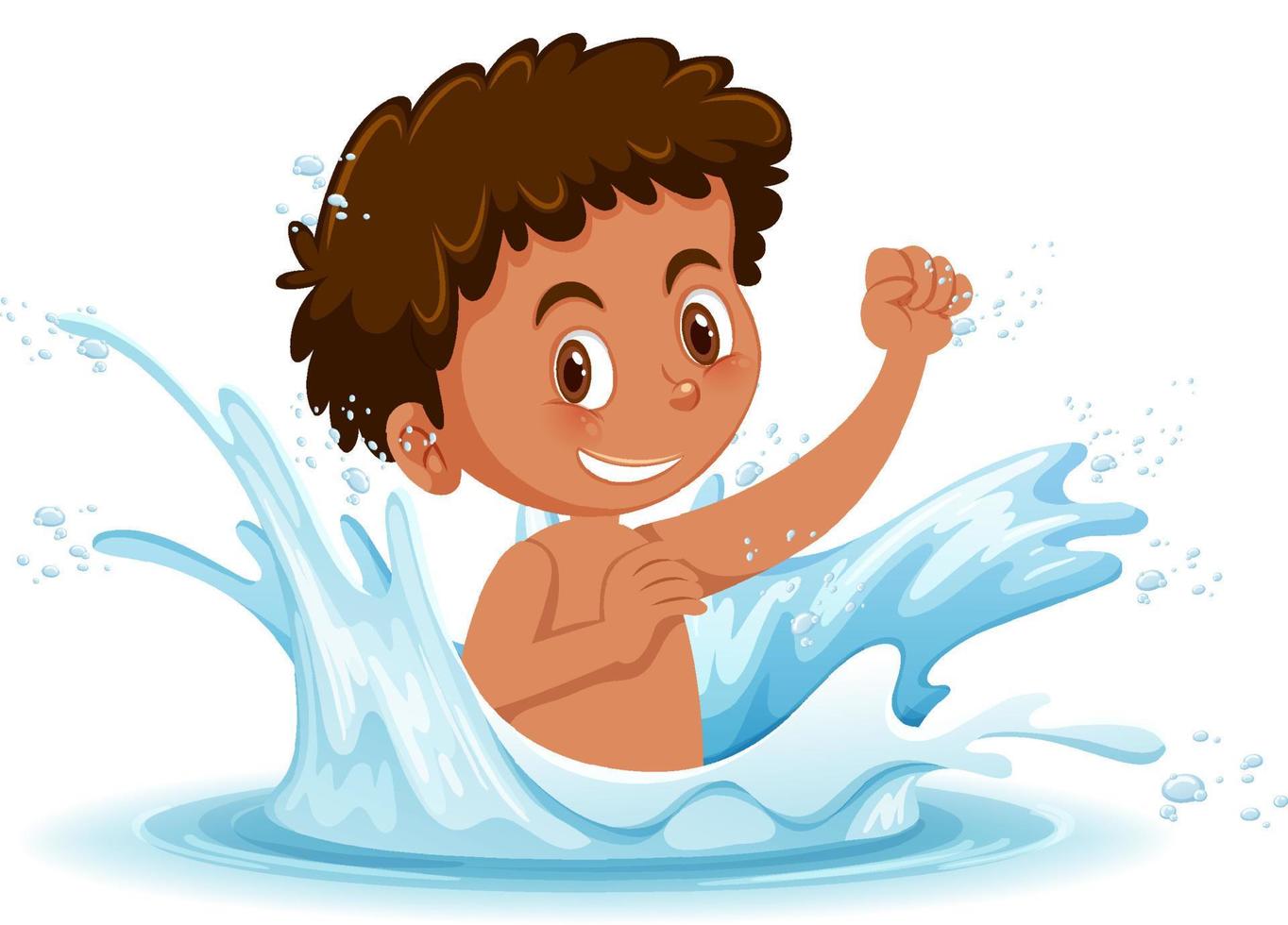 A water splash with fun boy on white background vector