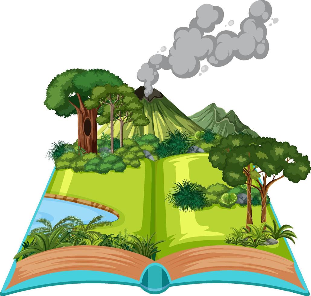 libro emergente con escena de la naturaleza al aire libre vector