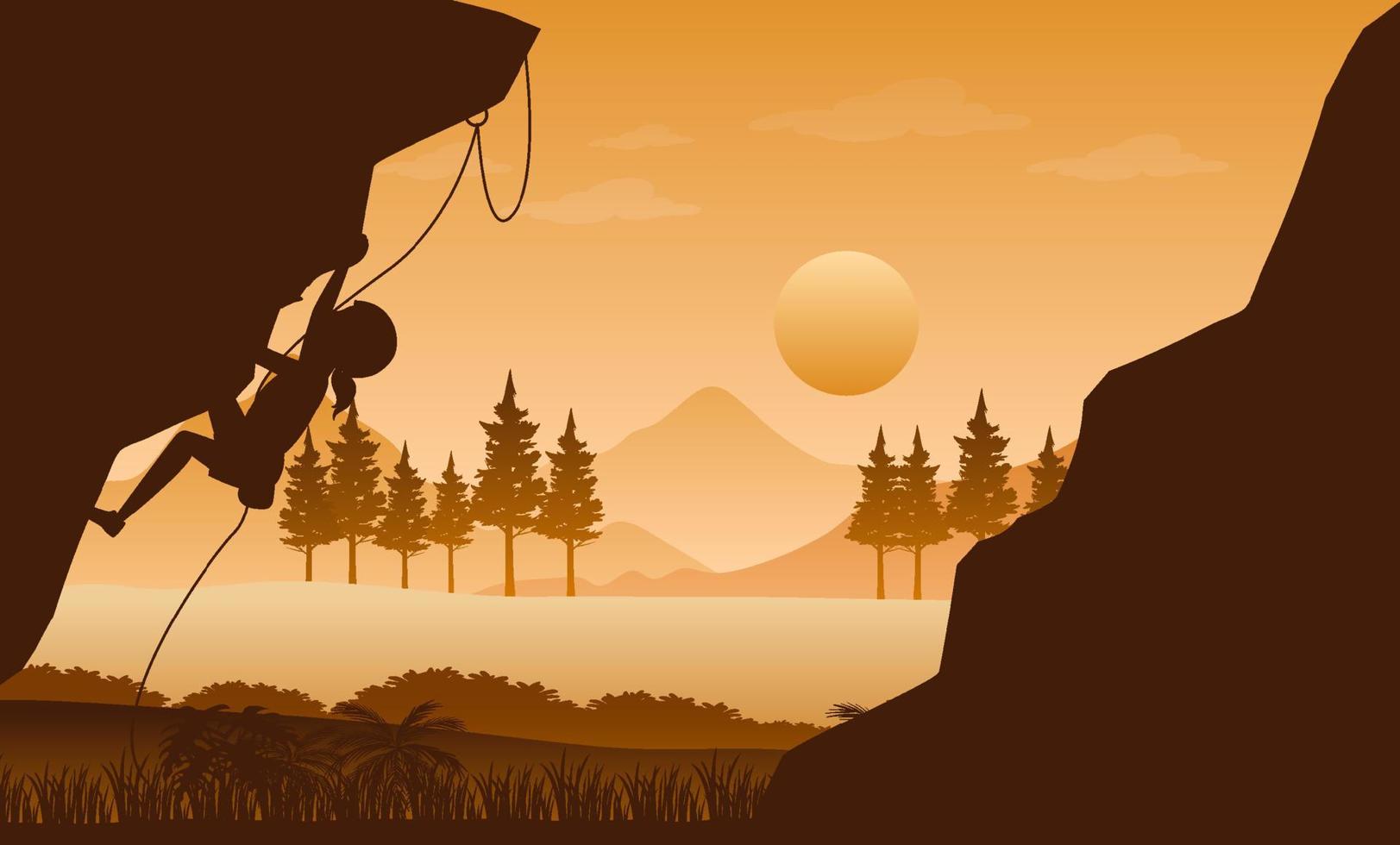 Flat silhouette rock climbing in nature background vector