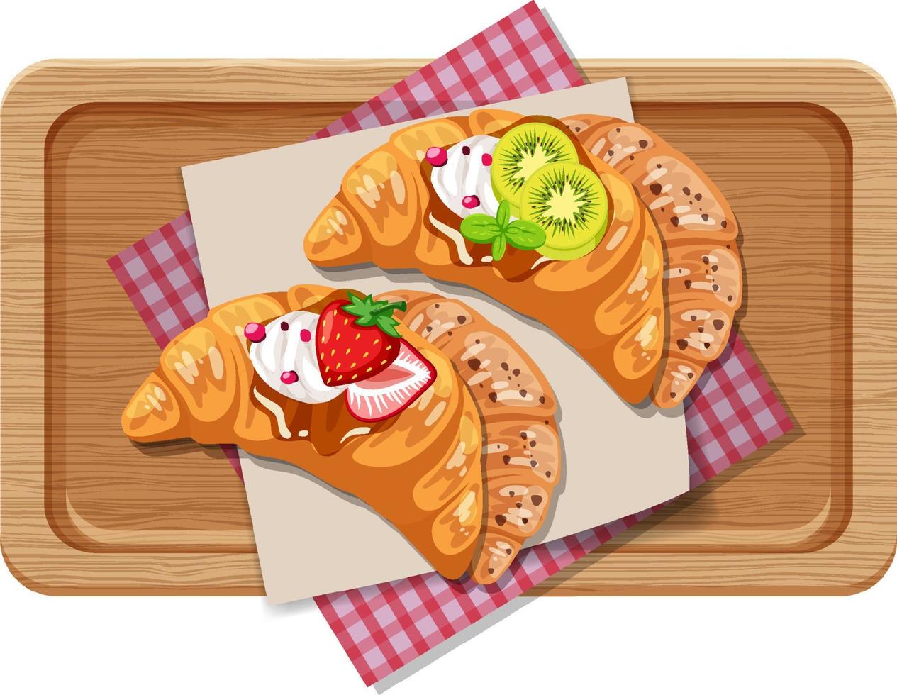 Top view of breakfast on a wooden tray vector