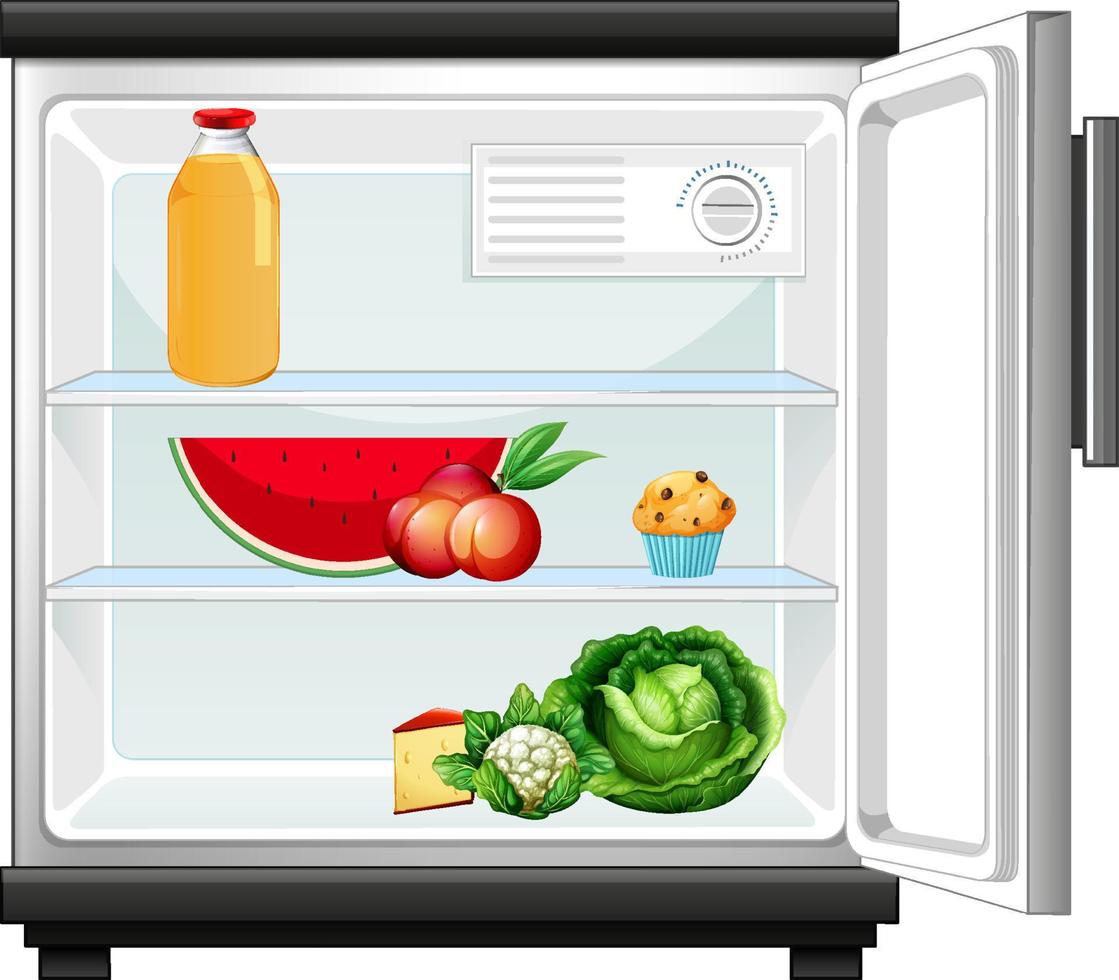 Refrigerator with lots of food vector