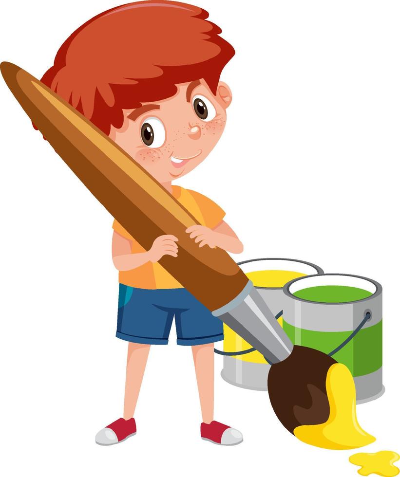 A boy holding colour brushes cartoon character vector