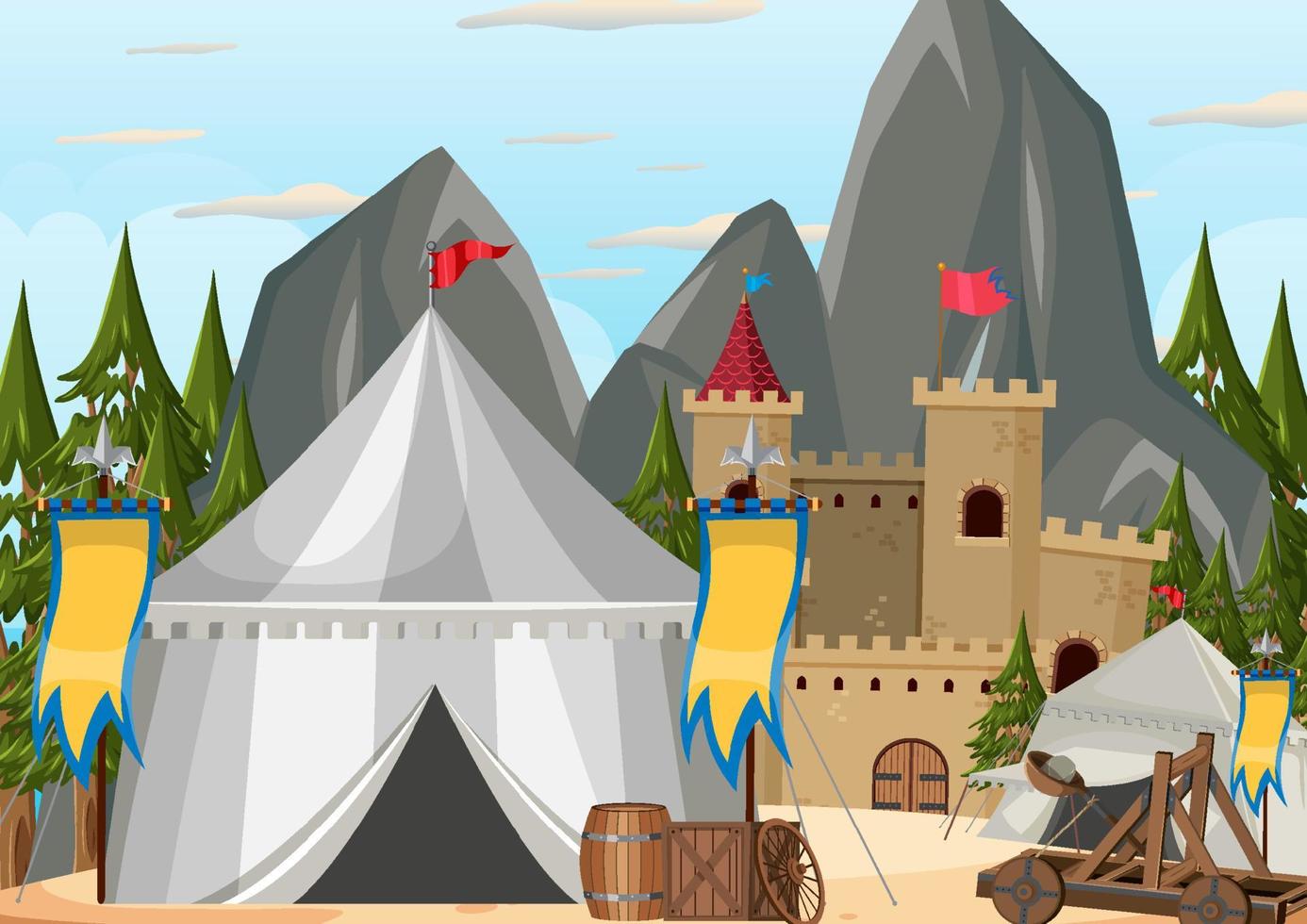 Medieval army camp scene vector