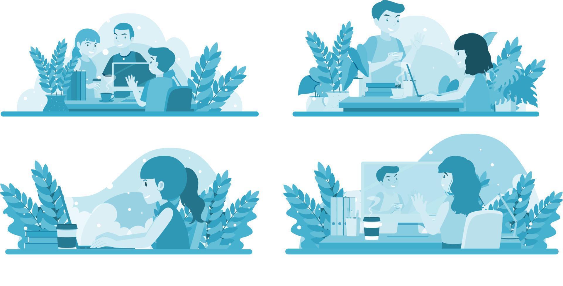 People working at coworking space simple flat design vector