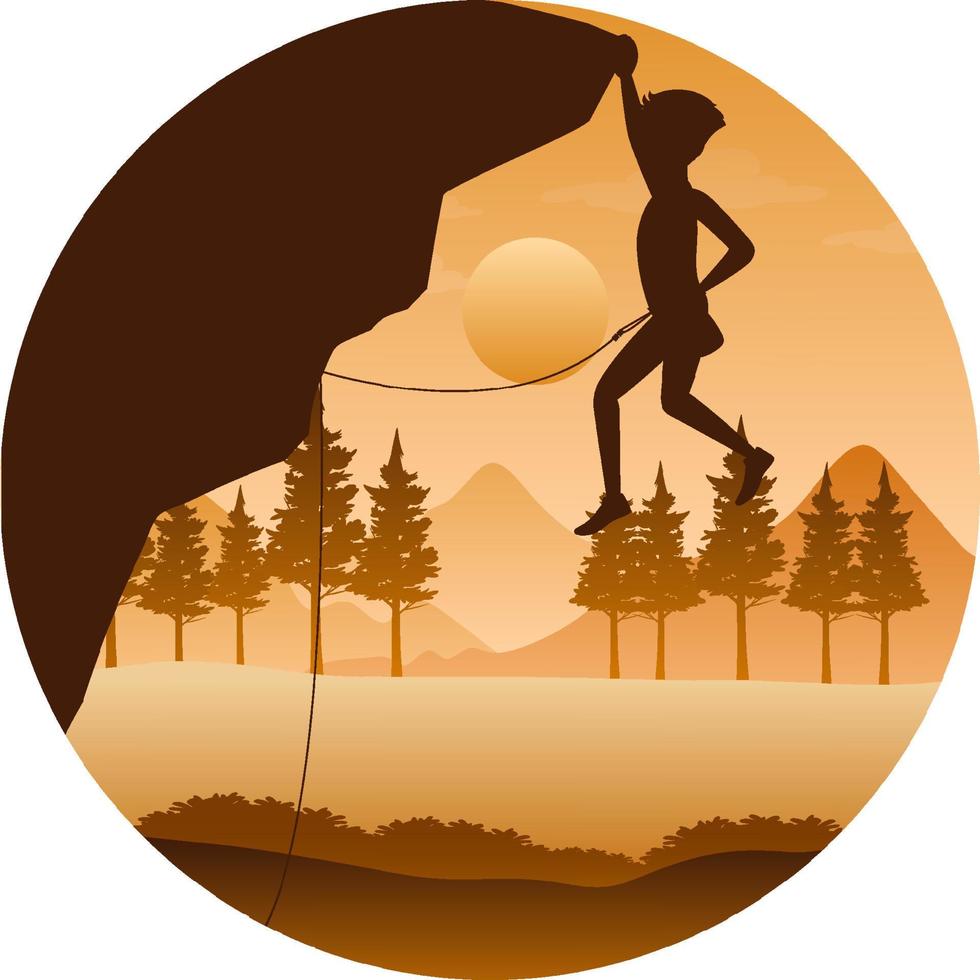 Flat silhouette rock climbing in nature background vector