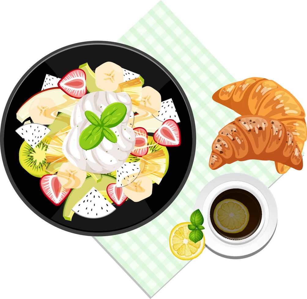 Top view Healthy salad and placemat on white background vector