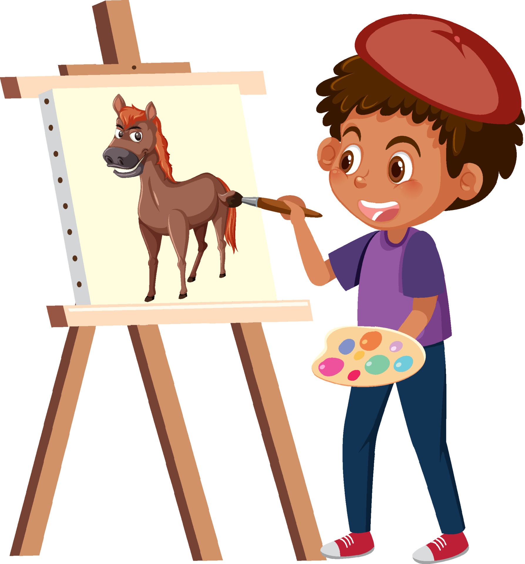 Premium Vector  Boy learning to paint on his canvas