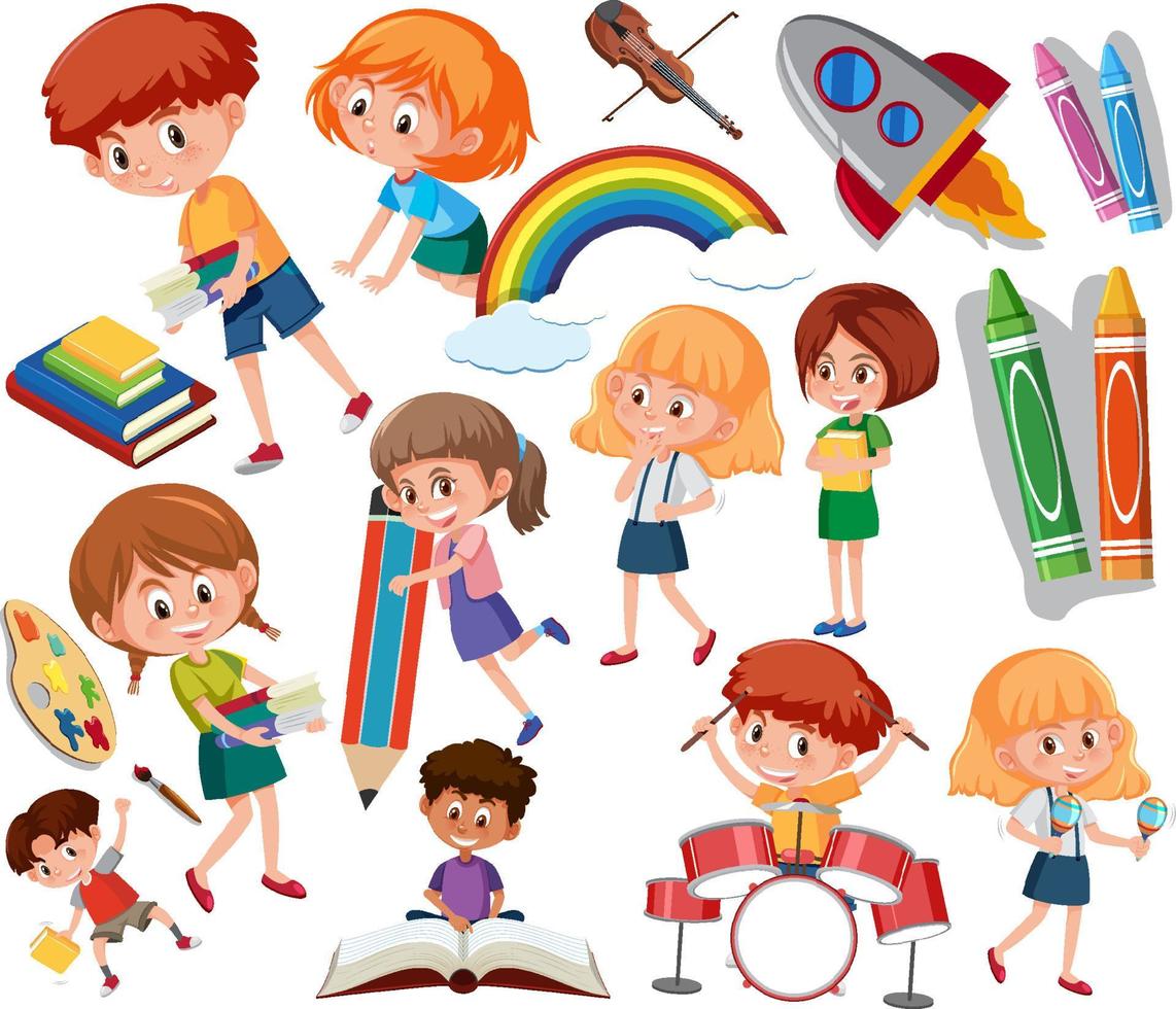 Collection of many kids doing different activities vector