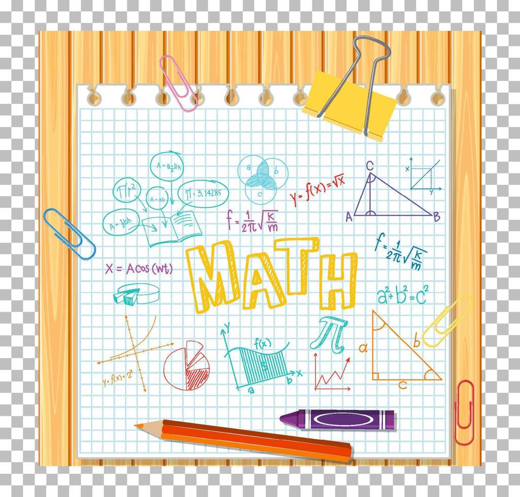 Doodle fórmula matemática con fuente matemática en tablero de madera vector