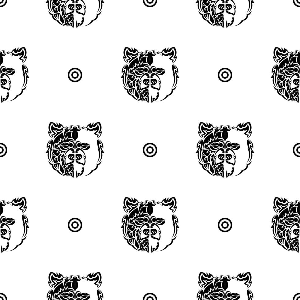 Black-white seamless pattern with bear face. Good for covers, fabrics, postcards and printing. vector