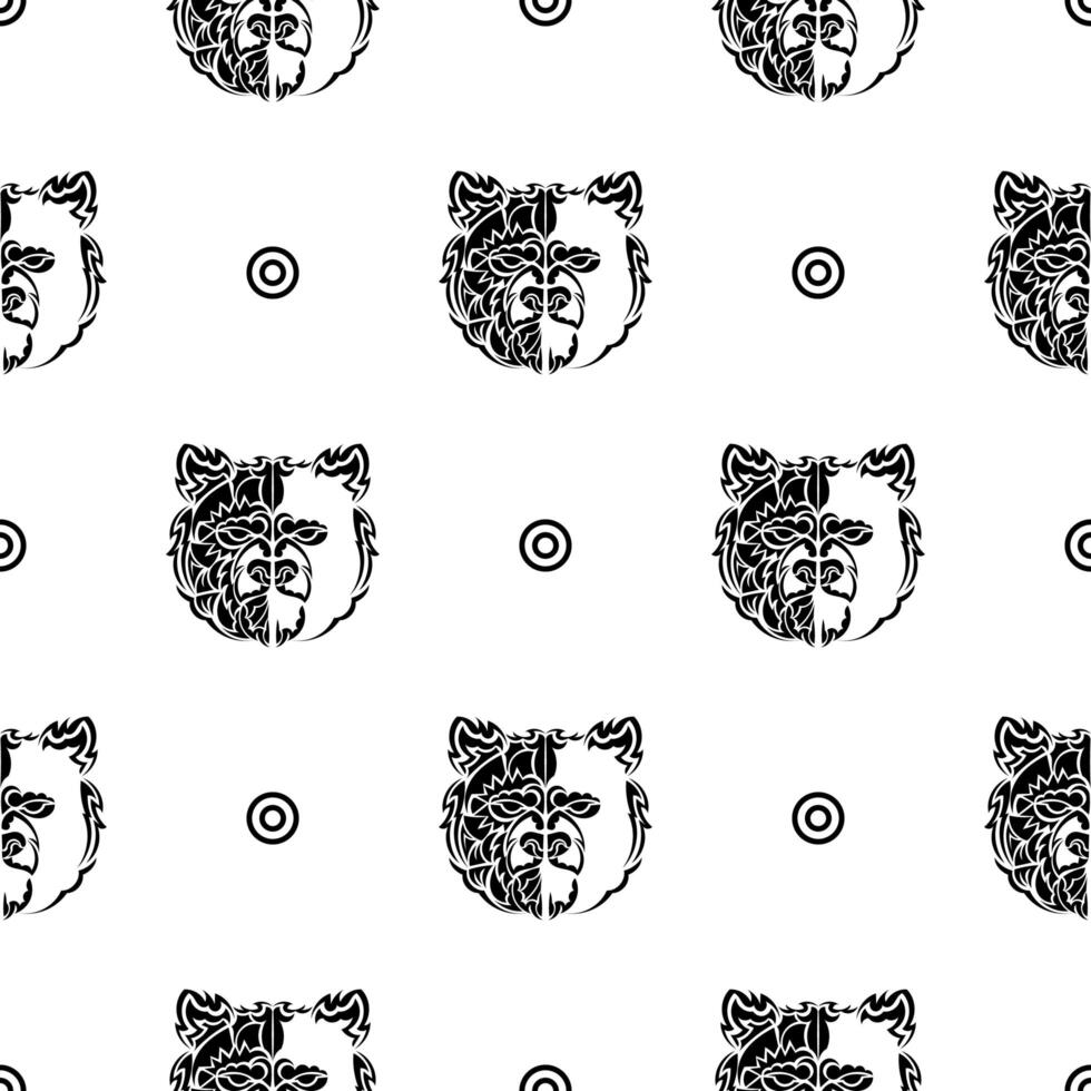 Black-white seamless pattern with bear face. Good for covers, fabrics, postcards and printing. Vector