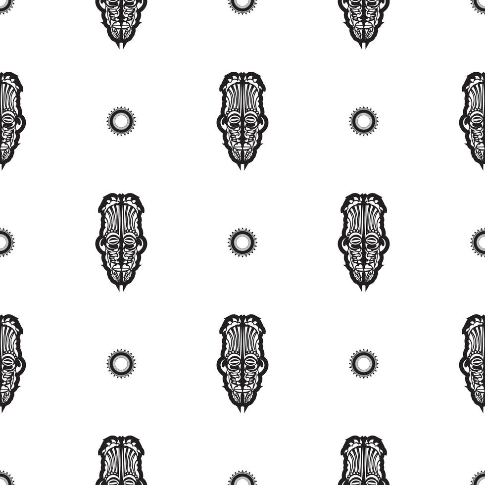 Seamless pattern with tiki face, mask or totem. Patterns in the style of Polynesia. Good for prints, textiles and backgrounds. Isolated. Vector