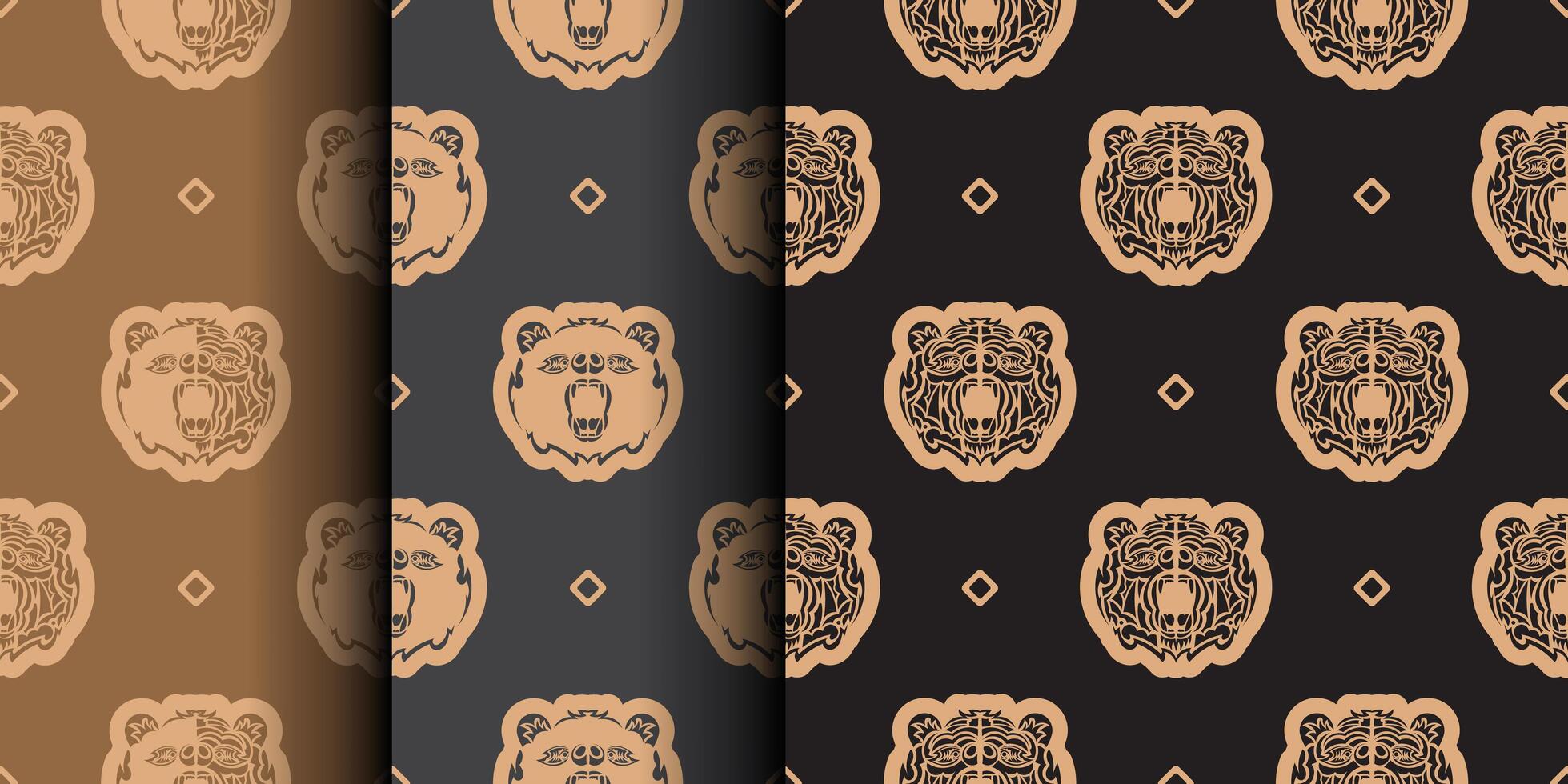 Set of Seamless background with BEAR FACE in a simple style. Suitable for backgrounds, prints, clothing and textiles. vector