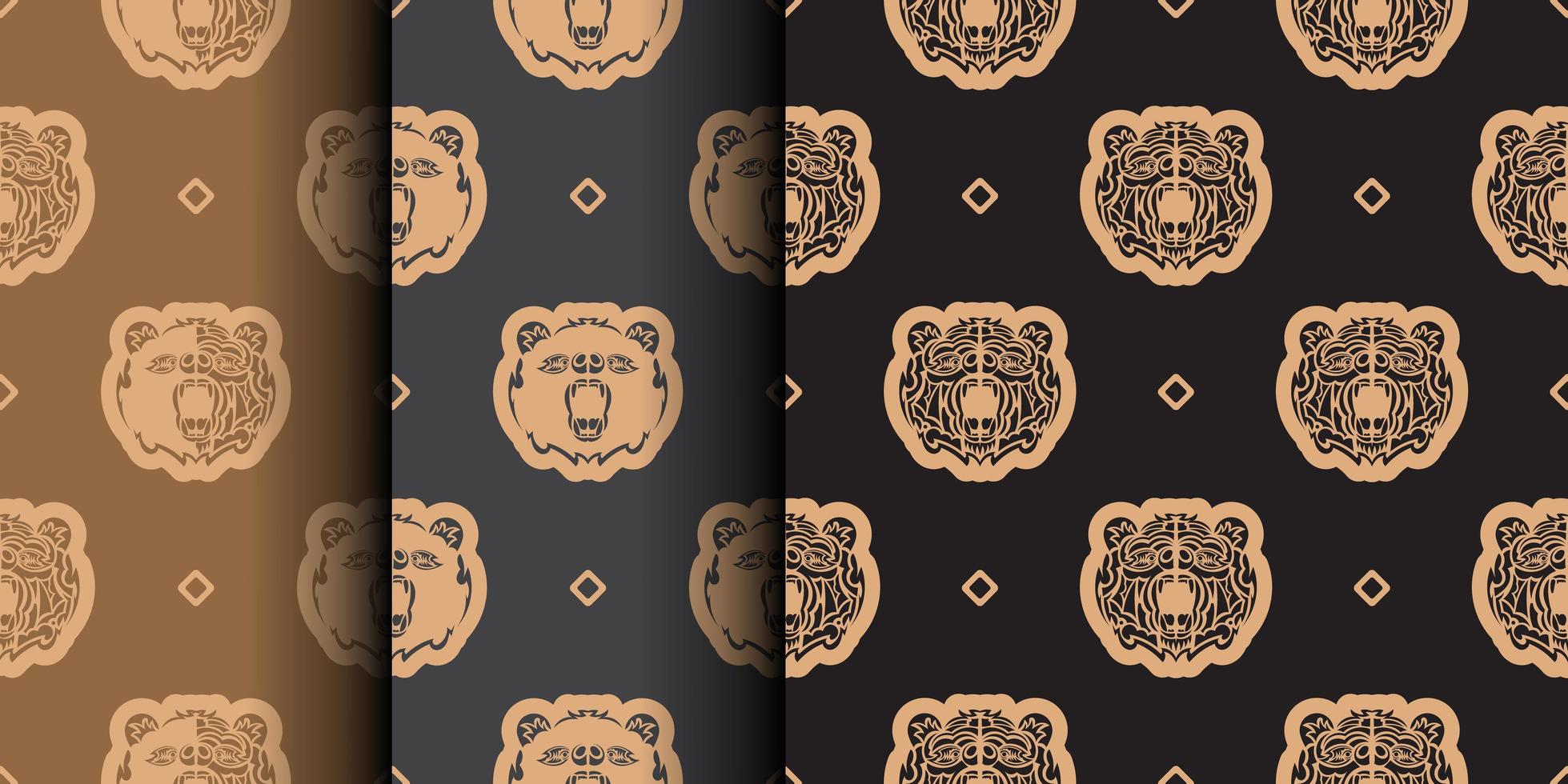 Set of Seamless background with BEAR FACE in a simple style. Suitable for backgrounds, prints, clothing and textiles. Vector