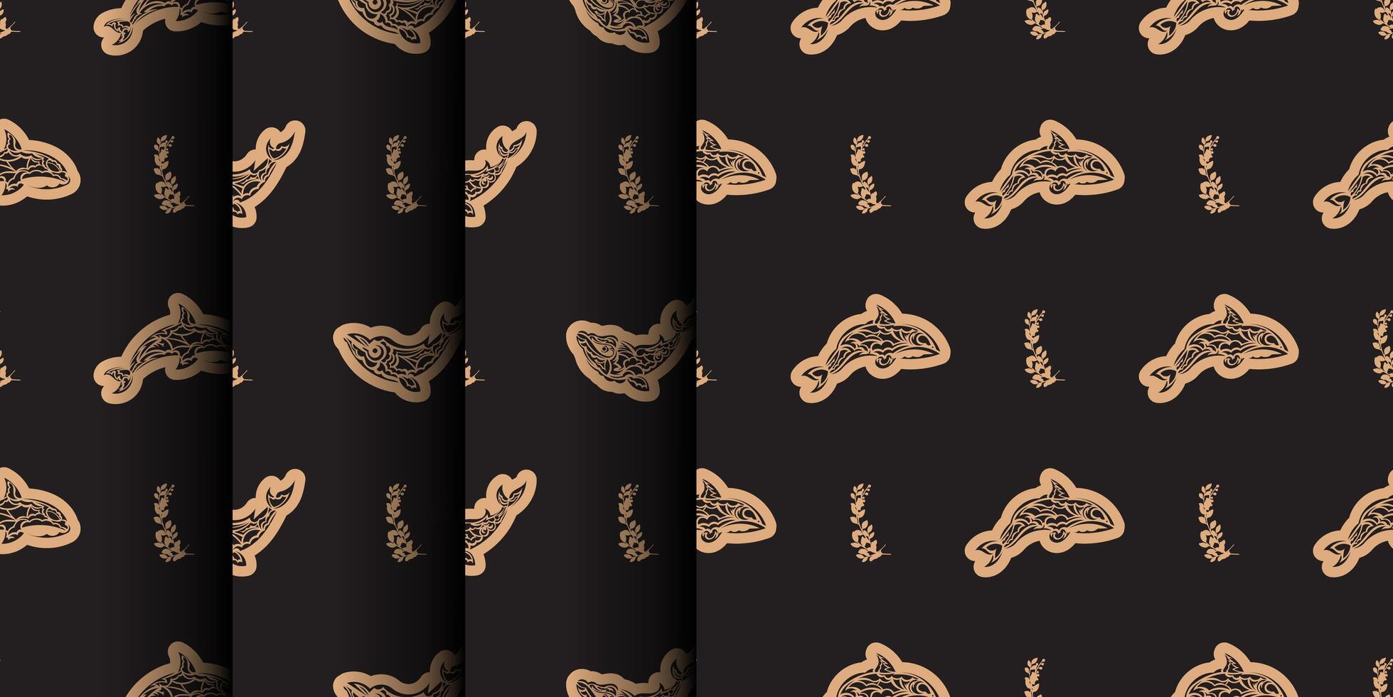 Set of Seamless luxury pattern with whales in simple style. Good for menus, postcards, books, murals and fabrics. Vector illustration.