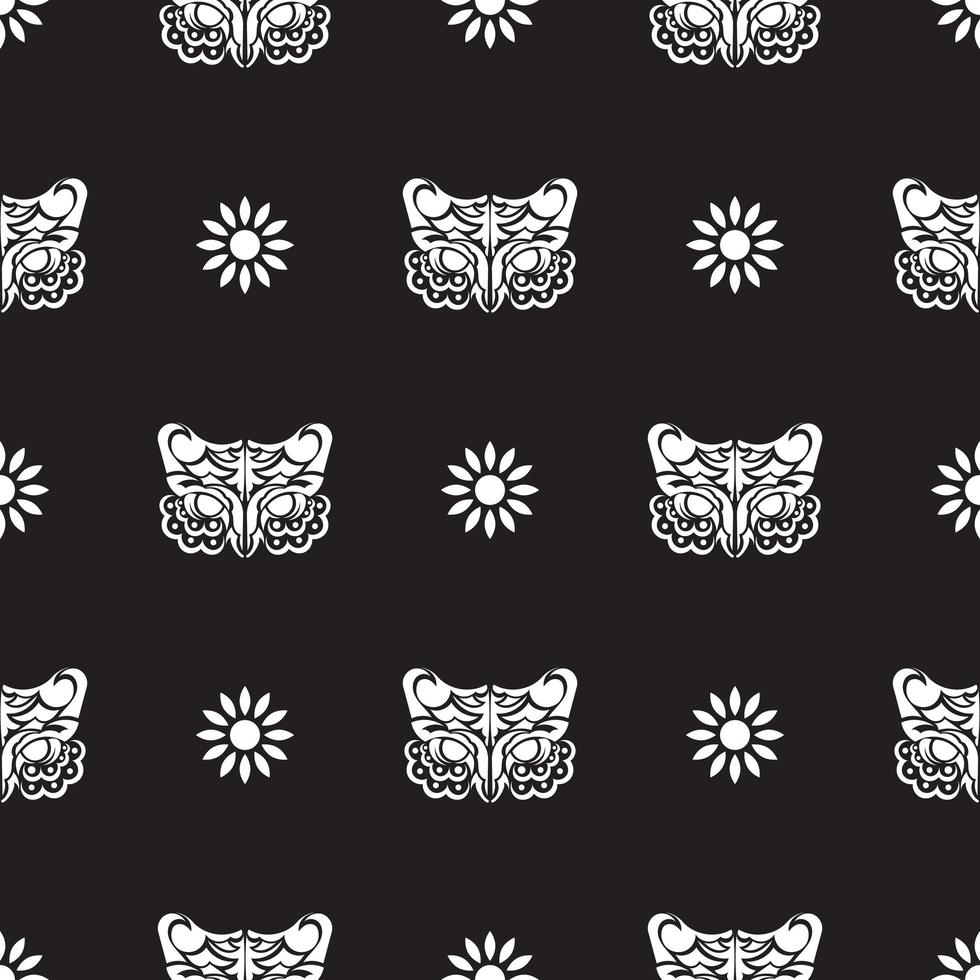 Simple seamless pattern owl face in boho style. Isolated. Good for clothing and textiles. Vector