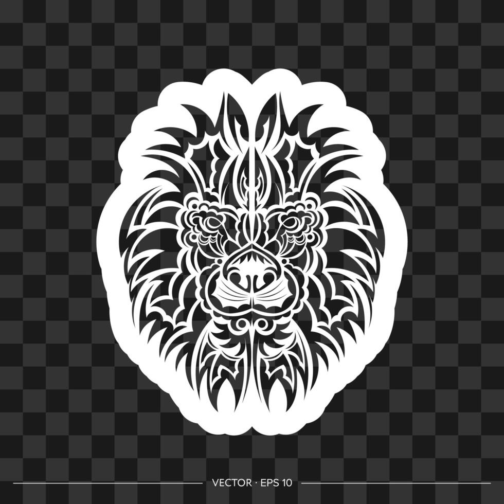 Lion print. Lion face in Mayan style. Good covers, fabrics, postcards and printing. Vector