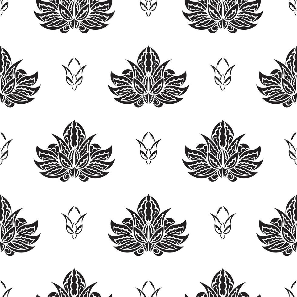 Black-white Seamless pattern with lotuses in Simple style. Good for backgrounds, prints, apparel and textiles. Vector illustration.