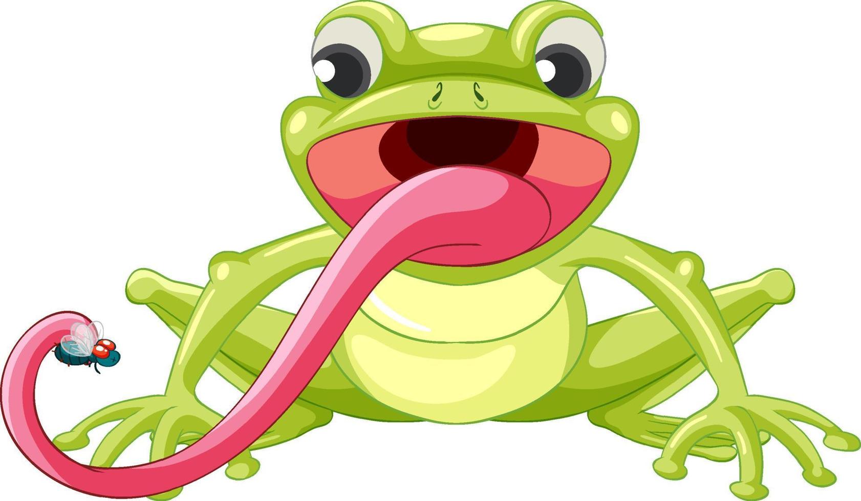 A frog catching insect in cartoon style vector