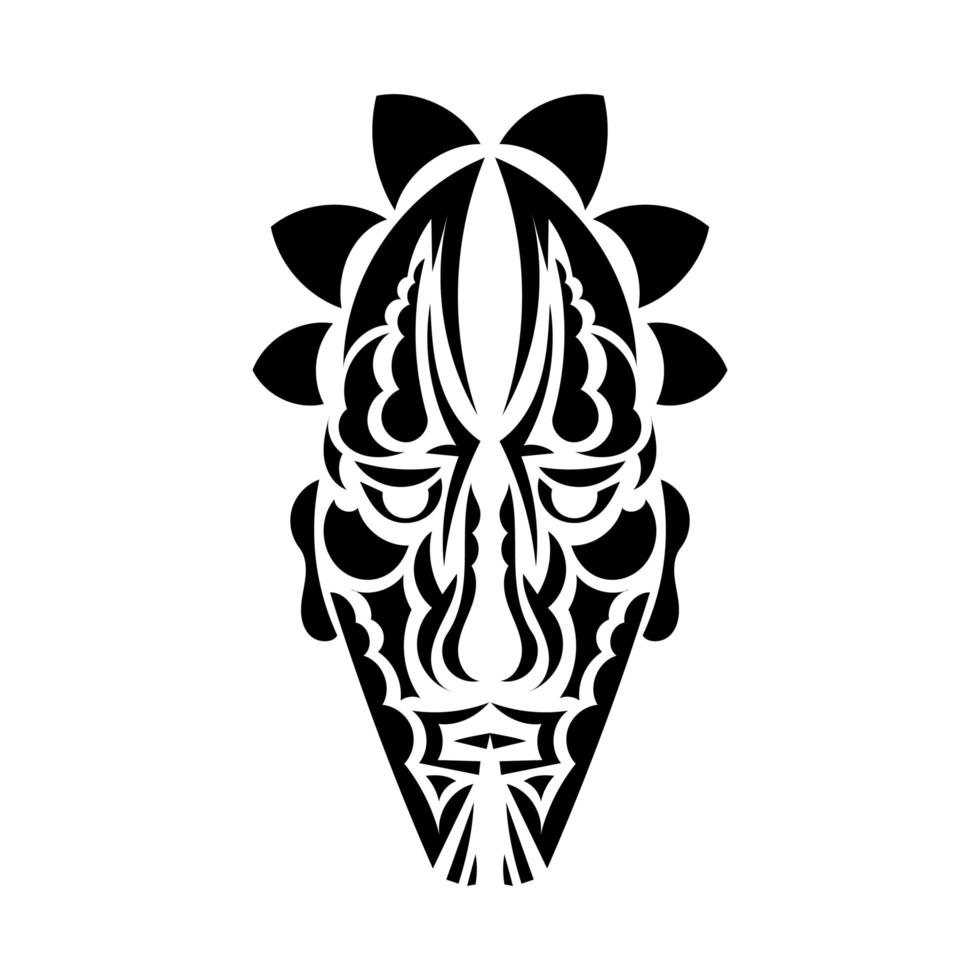 Tiki mask or totem. Patterns in the style of Polynesia. Good for tattoos, t-shirts, and prints. Isolated. Vector