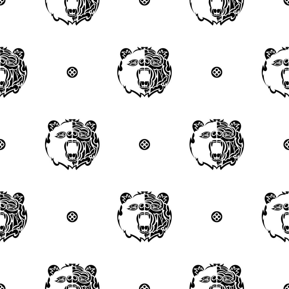 Black-white seamless pattern with bear face. Good for backgrounds and prints. illustration. vector