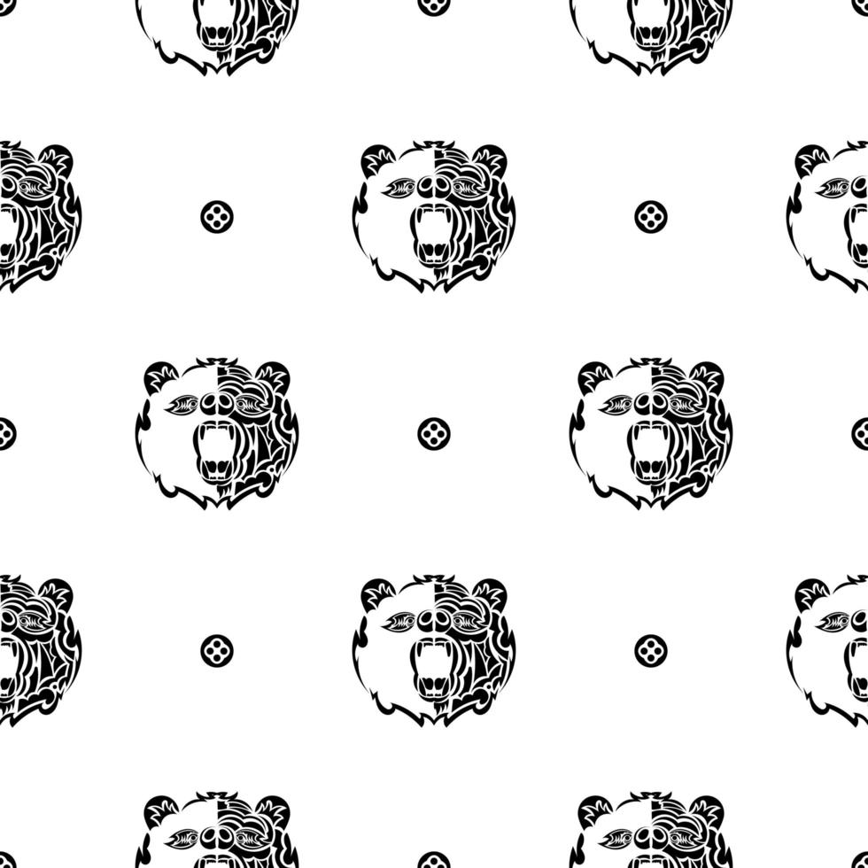 Black-white seamless pattern with bear face. Good for backgrounds and prints. Vector illustration.