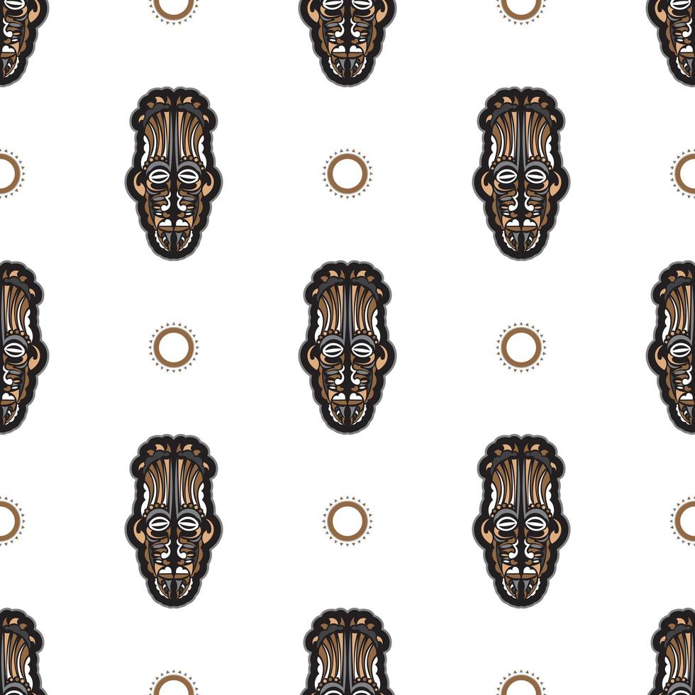 Seamless pattern with tiki mask in Samoan style. Good for t-shirt prints, cups, phone cases. Isolated. Vector