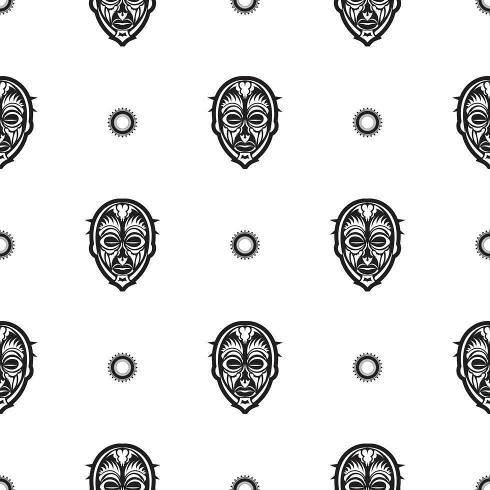 Seamless pattern with tiki mask or totem. Patterns in the style of Polynesia. Good for prints, textiles and backgrounds. Isolated. Vector illustration.