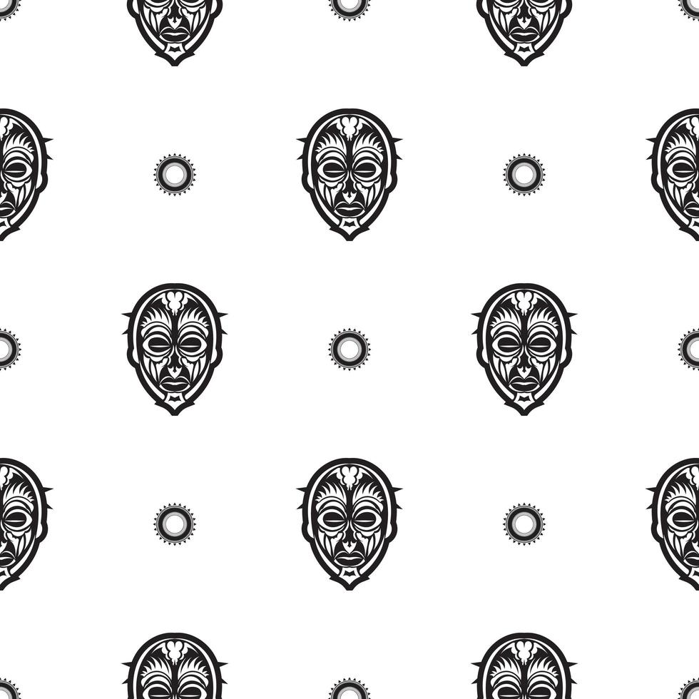 Seamless pattern with tiki mask or totem. Patterns in the style of Polynesia. Good for prints, textiles and backgrounds. Isolated. Vector illustration.