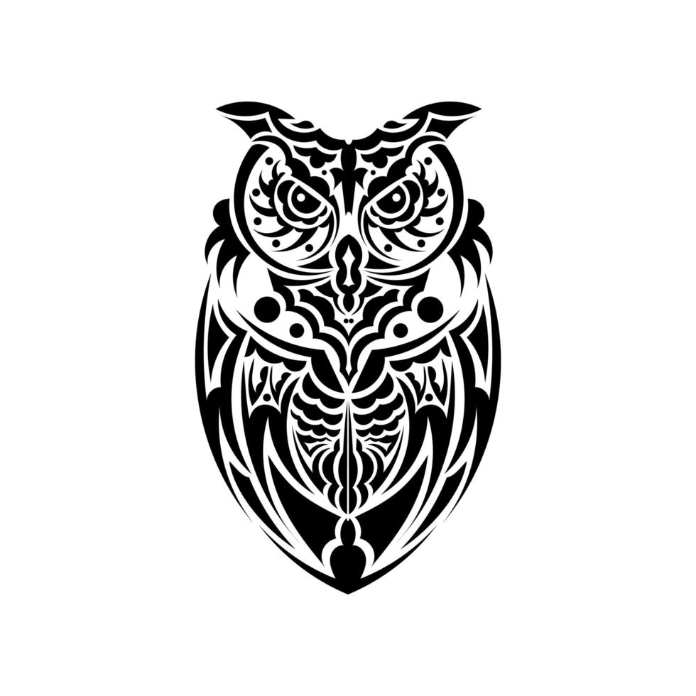 Owl owls from Maori patterns. Good for prints. Isolated on white background. Vector illustration.