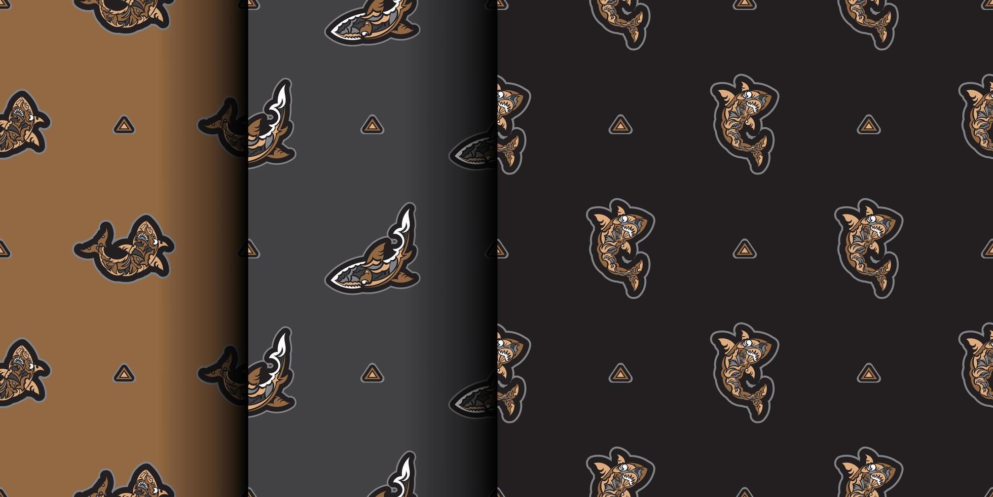 Set of Seamless dark pattern with sharks. Good for clothing and textiles. Vector illustration.