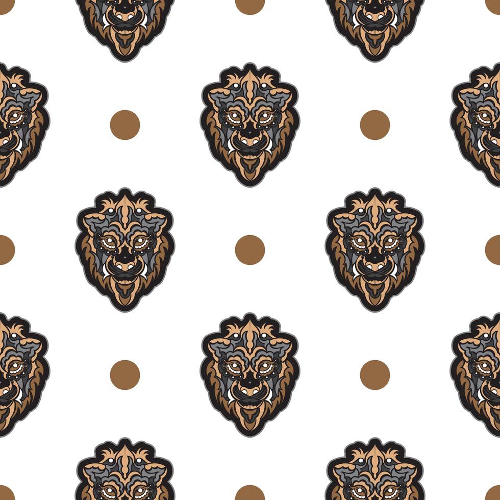 Lion face seamless pattern. Good for backgrounds and prints. Vector illustration.