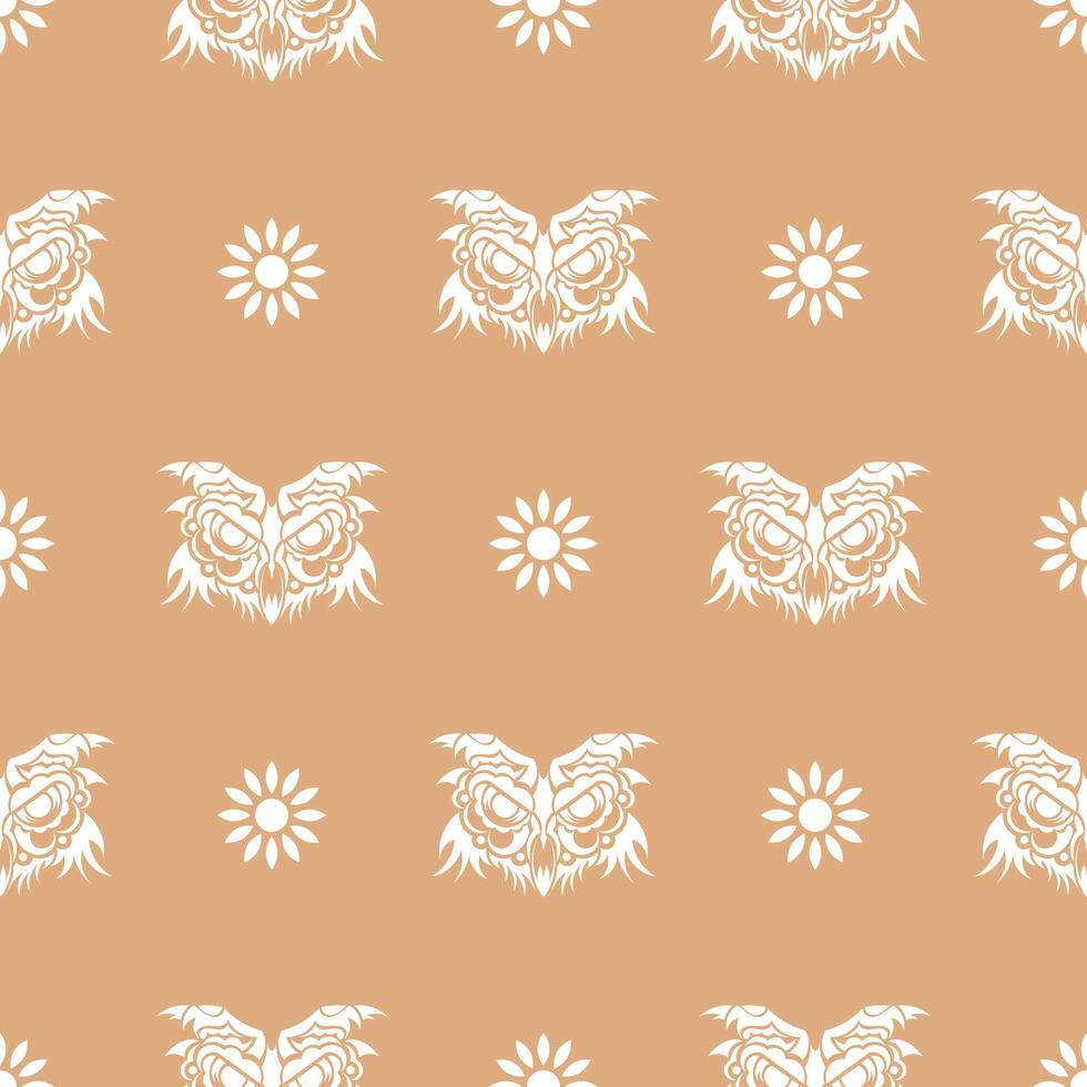 Simple seamless pattern owl face in boho style. Good for clothing and textiles. Vector illustration.