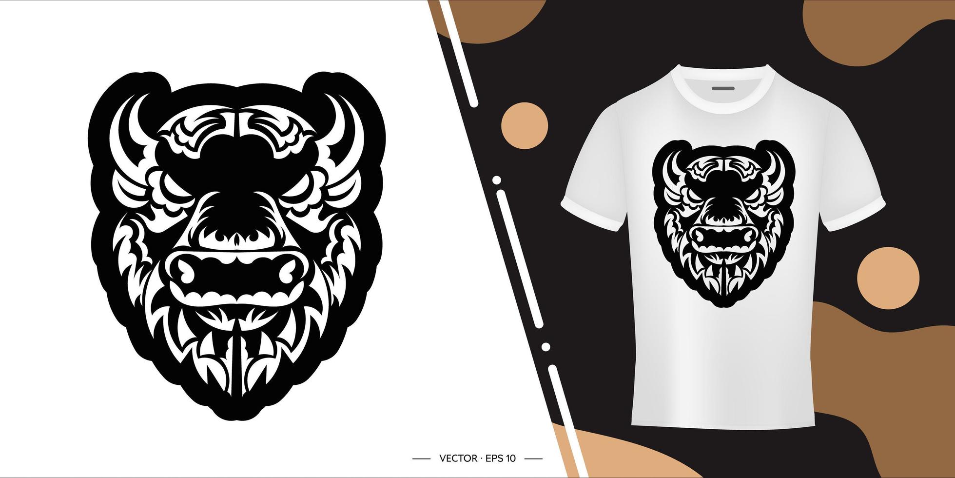 Bull face contour print. Good covers, fabrics, postcards and printing. Vector illustration.