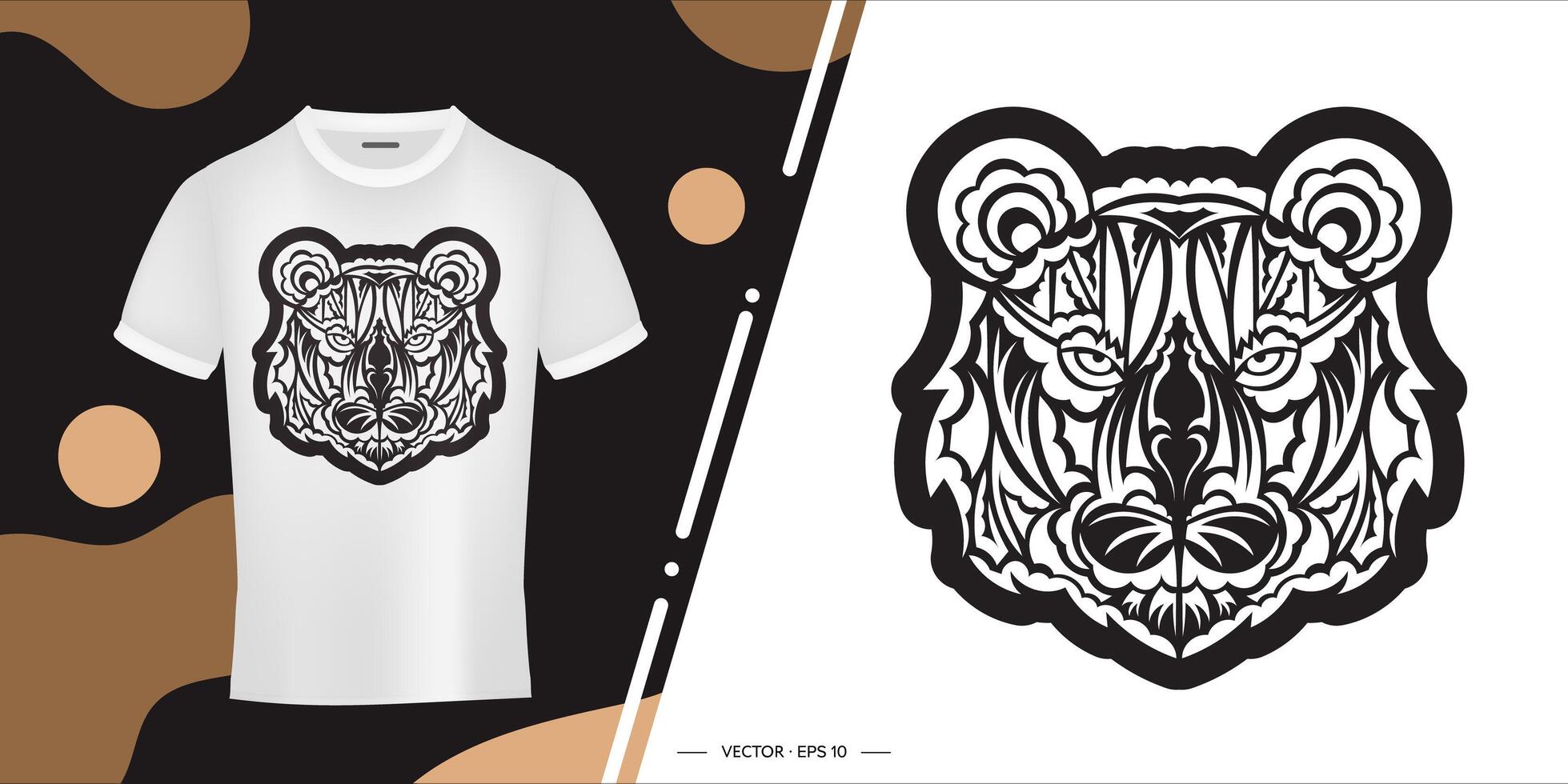 Maori style tiger face print. Boho tiger face. Isolated. Vector illustration.