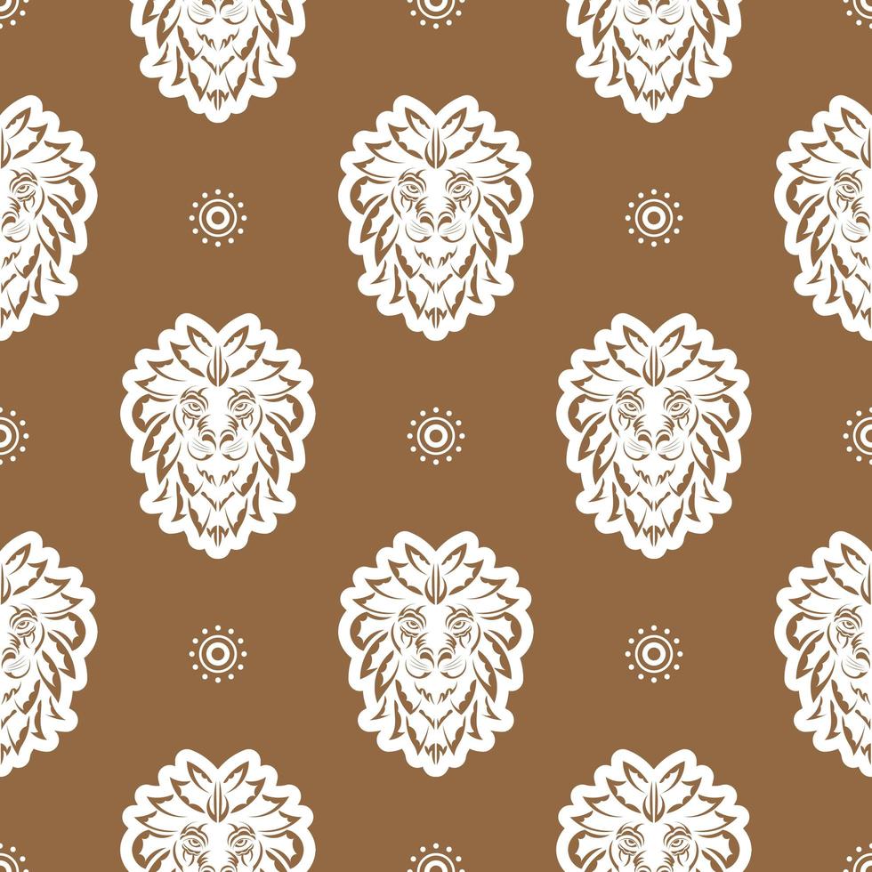 Seamless pattern with a lion's head in a simple style. Good for garments, textiles, backgrounds and prints. Vector illustration.