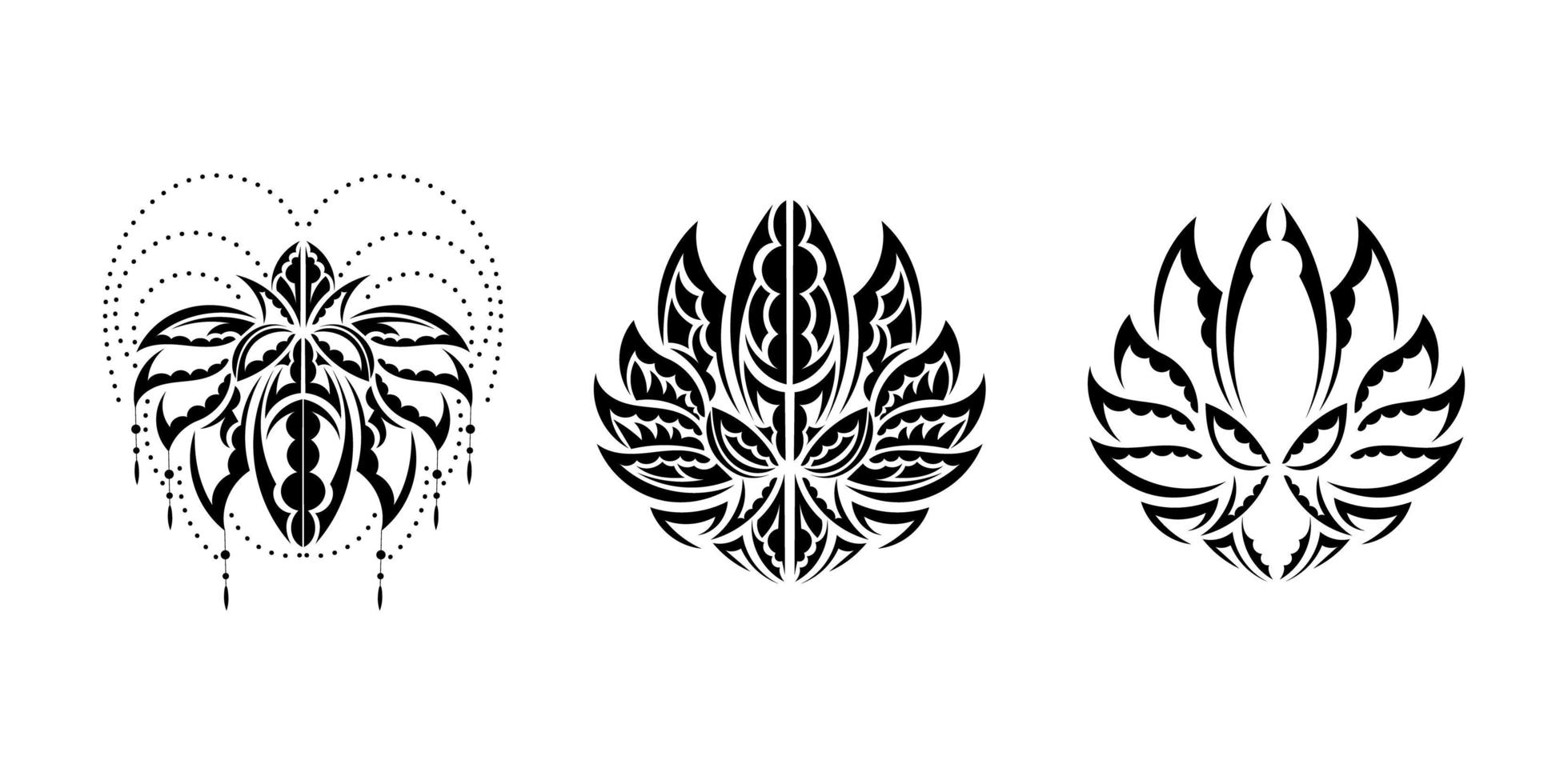 Set of lotus pattern in Simple style. Black and white print. Isolated. Vector illustration.