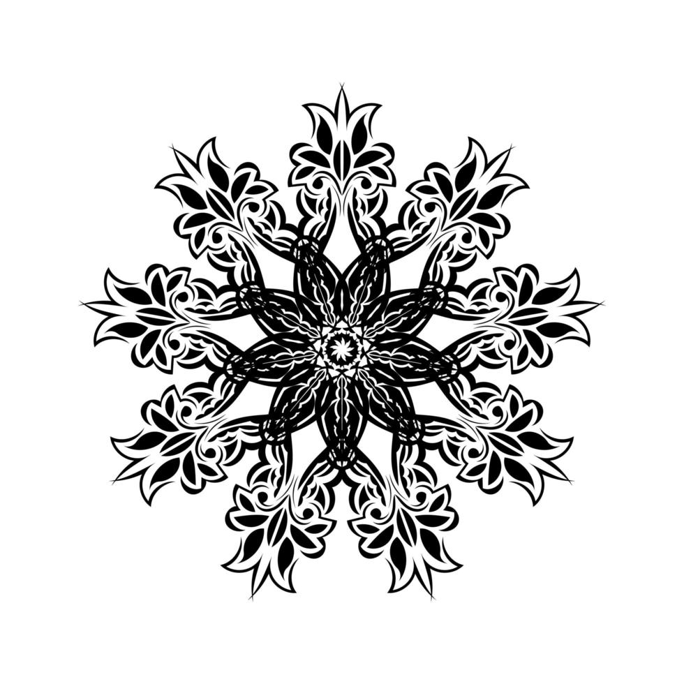 mándala redonda. patrón oriental en blanco y negro. motivo étnico. colorante. plantilla de tatuaje, adorno de henna. vector psicodélico.