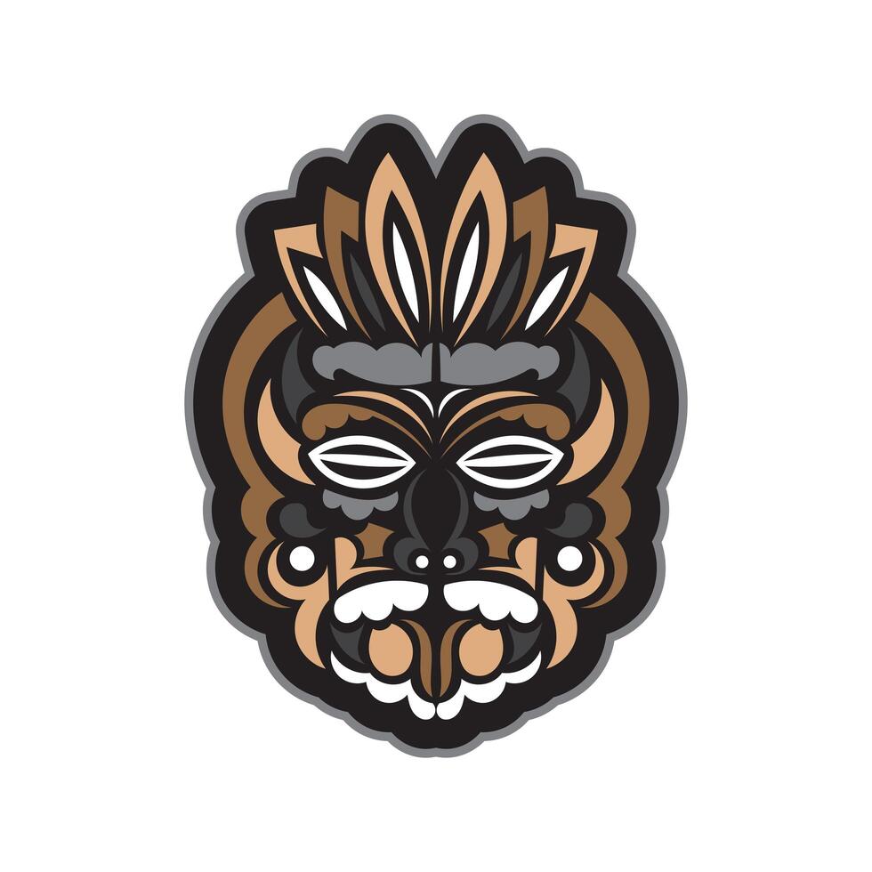 Tiki mask in Samoan style. Good for t-shirt, cups, phone cases. Isolated. Vector