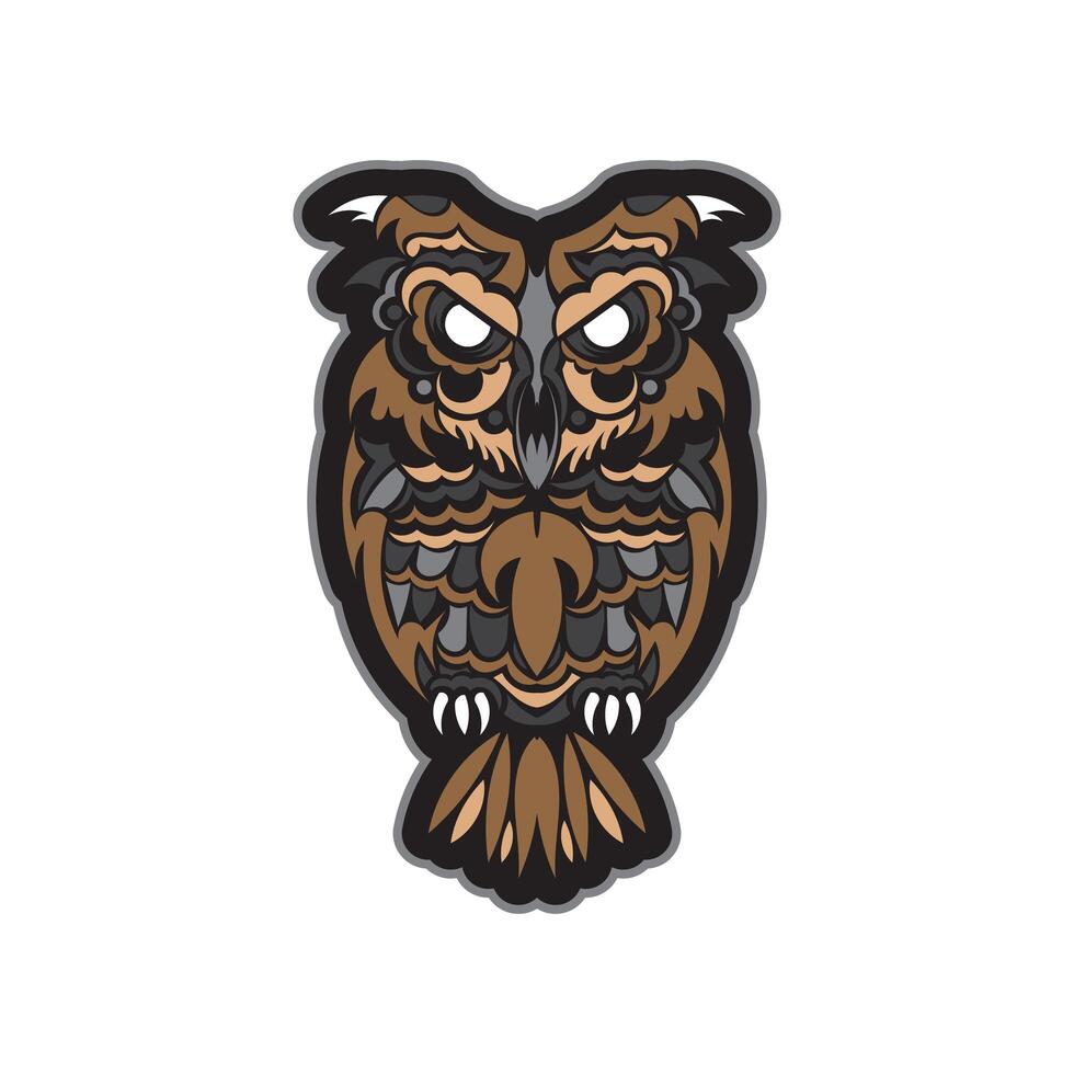 Colored owl print in boho style. Isolated. Good for clothing and textiles. vector