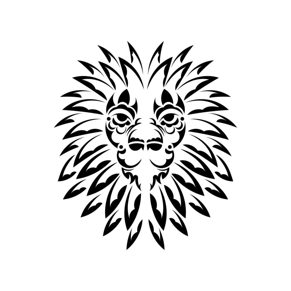 Lion tattoo on a white background. Maori-style lion face. Vector illustration.