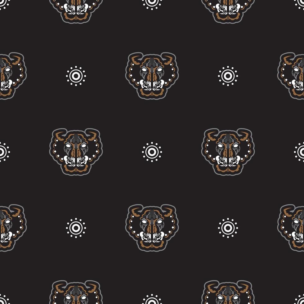 Seamless pattern with tiger head in simple boho style. Good for clothing and textiles. Vector illustration.