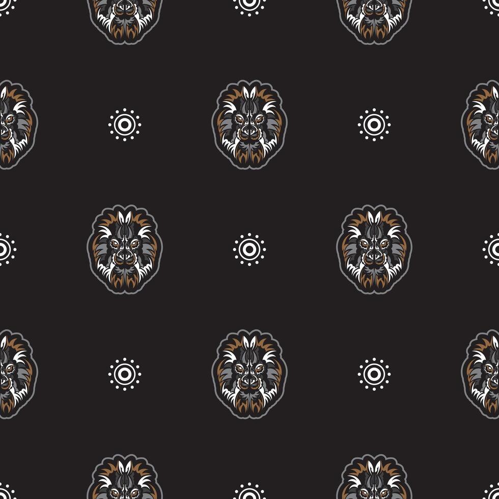 Seamless pattern with tiger head in simple boho style. Good wall wallpaper, postcards and printing. Vector