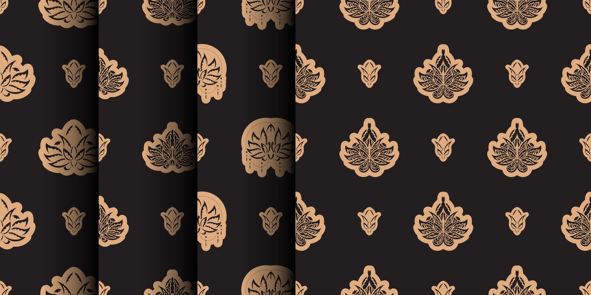 Set of Dark solid color Seamless pattern with lotuses in Simple style. Good for backgrounds and prints. Vector illustration.