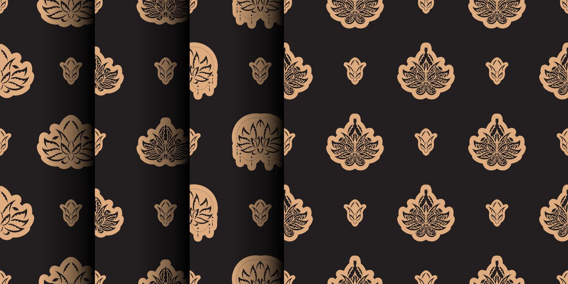 Set of Dark solid color Seamless pattern with lotuses in Simple style. Good for backgrounds and prints. Vector illustration.